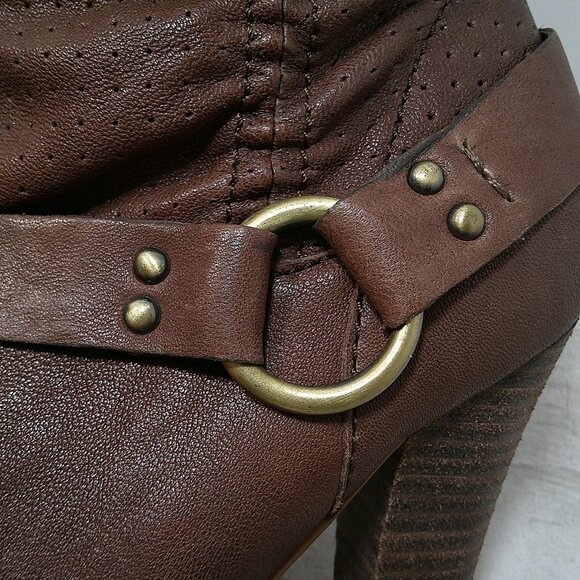 Apepazza Designer Leather Peep Toe Ankle high heeled Boots Conac Brown Size  7 - Picture 8 of 9